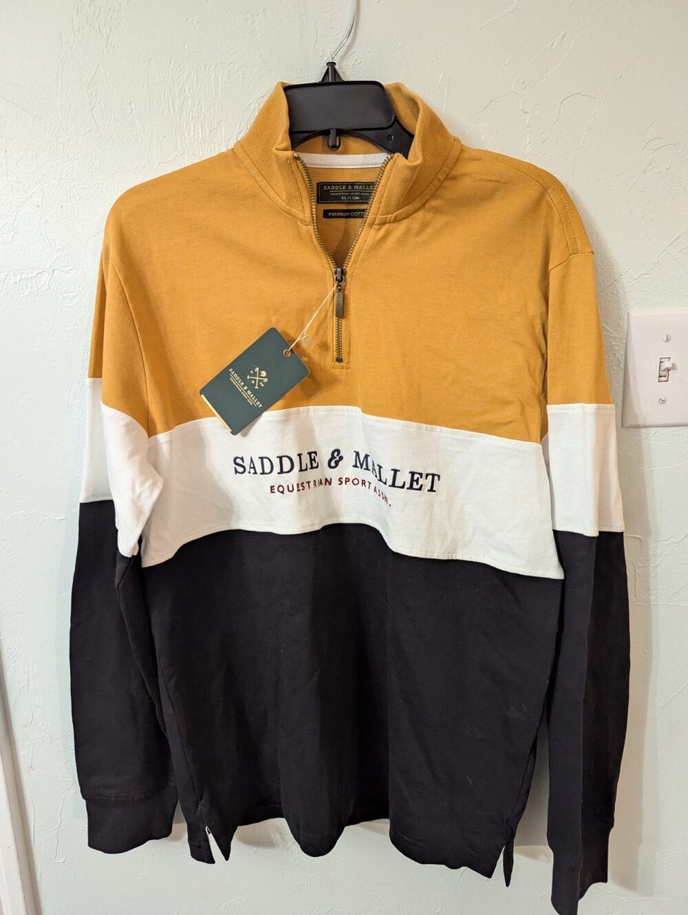 Saddle And Mallet Long Sleeve, XL, Navy,Cream and Mustard,1/4 Zipper Front